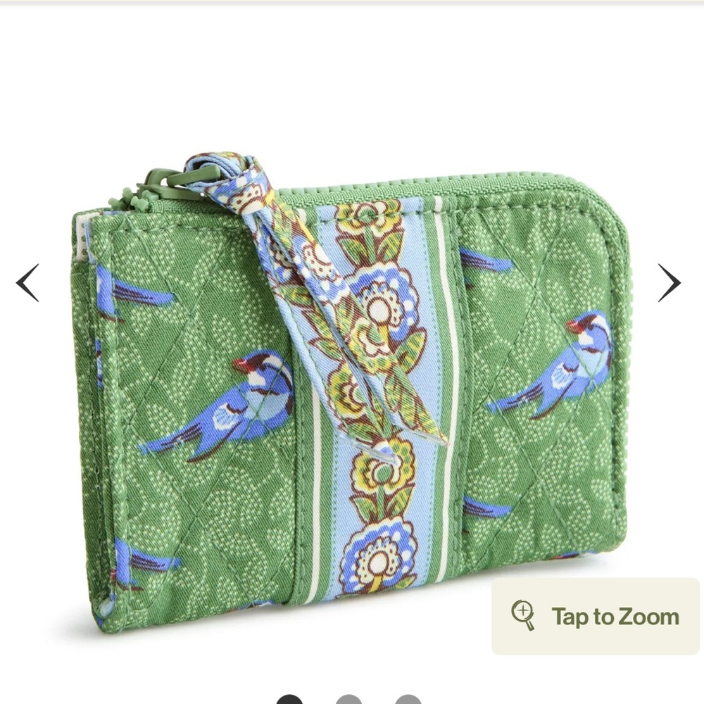 New without tags Vera Bradley zip card pouch green birds